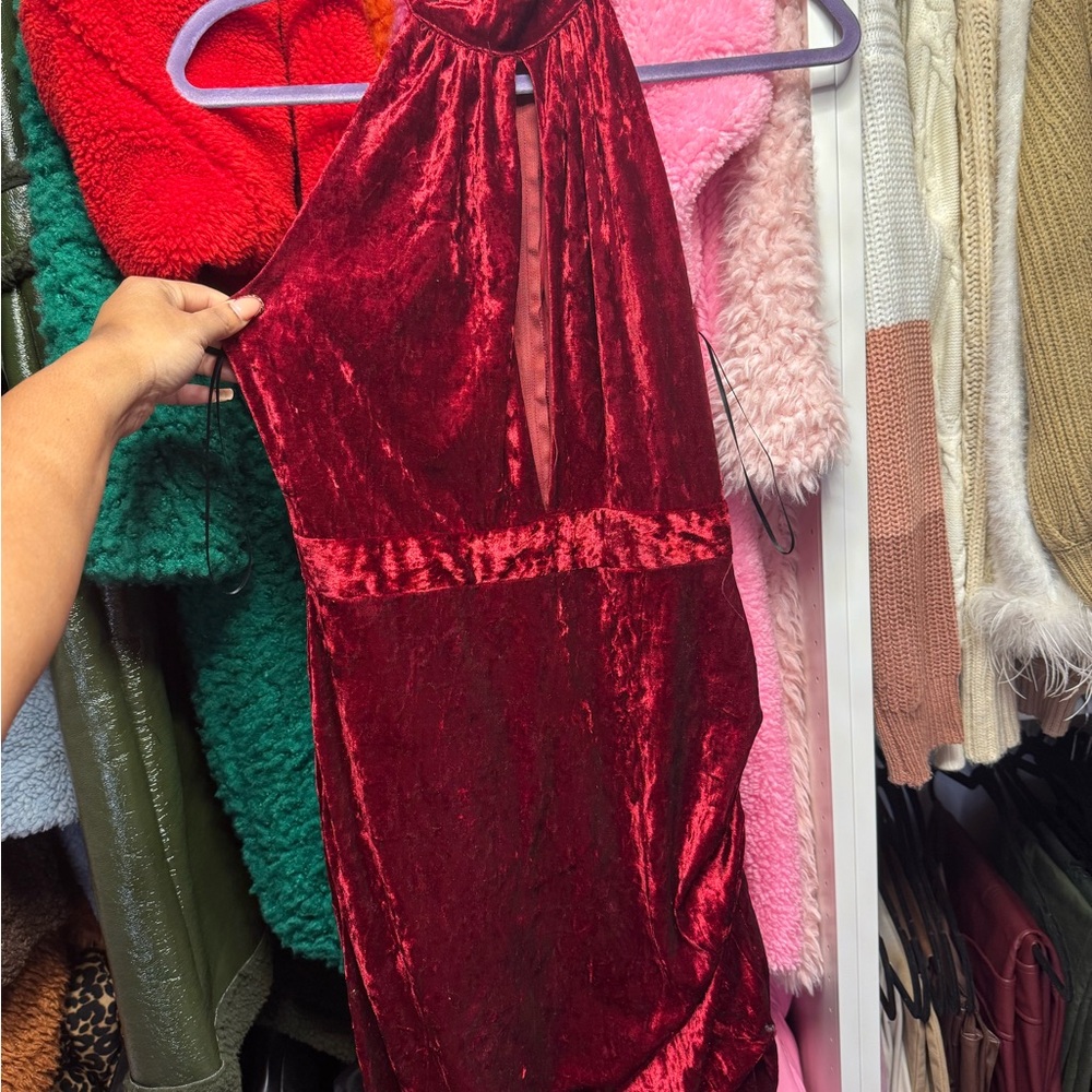 Velvet Red Halter Dress